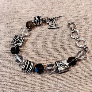 Elegant Sterling Silver, Smoky Quartz and Crystal Bracelet